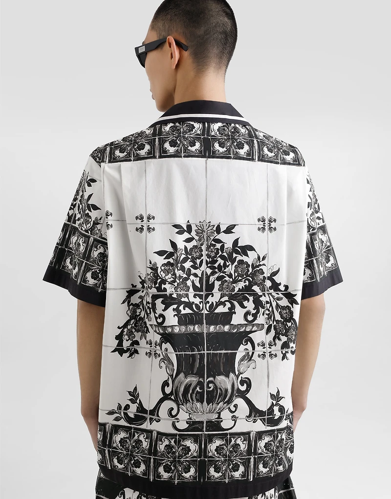 Majolica-print poplin hawaii shirt