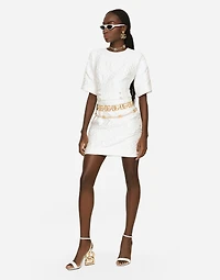 Short brocade dress with belt