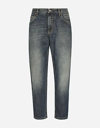 Light blue wash loose stretch jeans