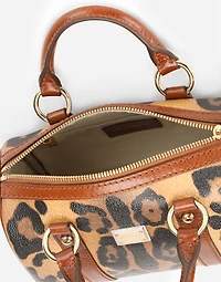 Small box satchel in leopard-print Crespo with branded plate