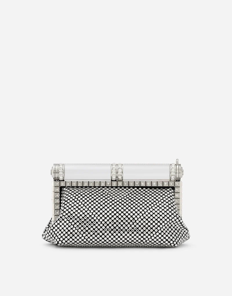 Satin bag with fusible rhinestones
