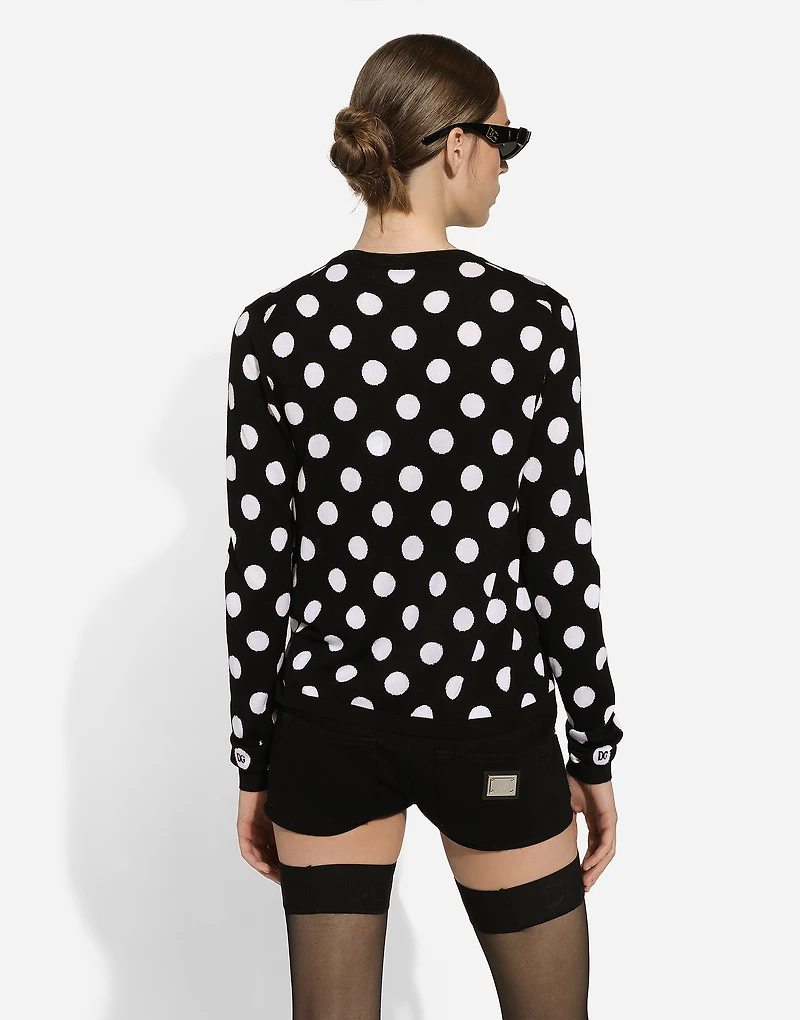 Wool and silk sweater with polka-dot inlay