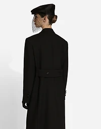 Long double-breasted tuxedo coat double wool gabardine