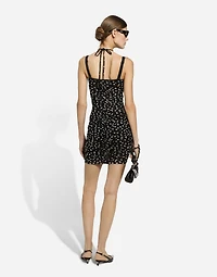 Short draped tulle dress with polka-dot print