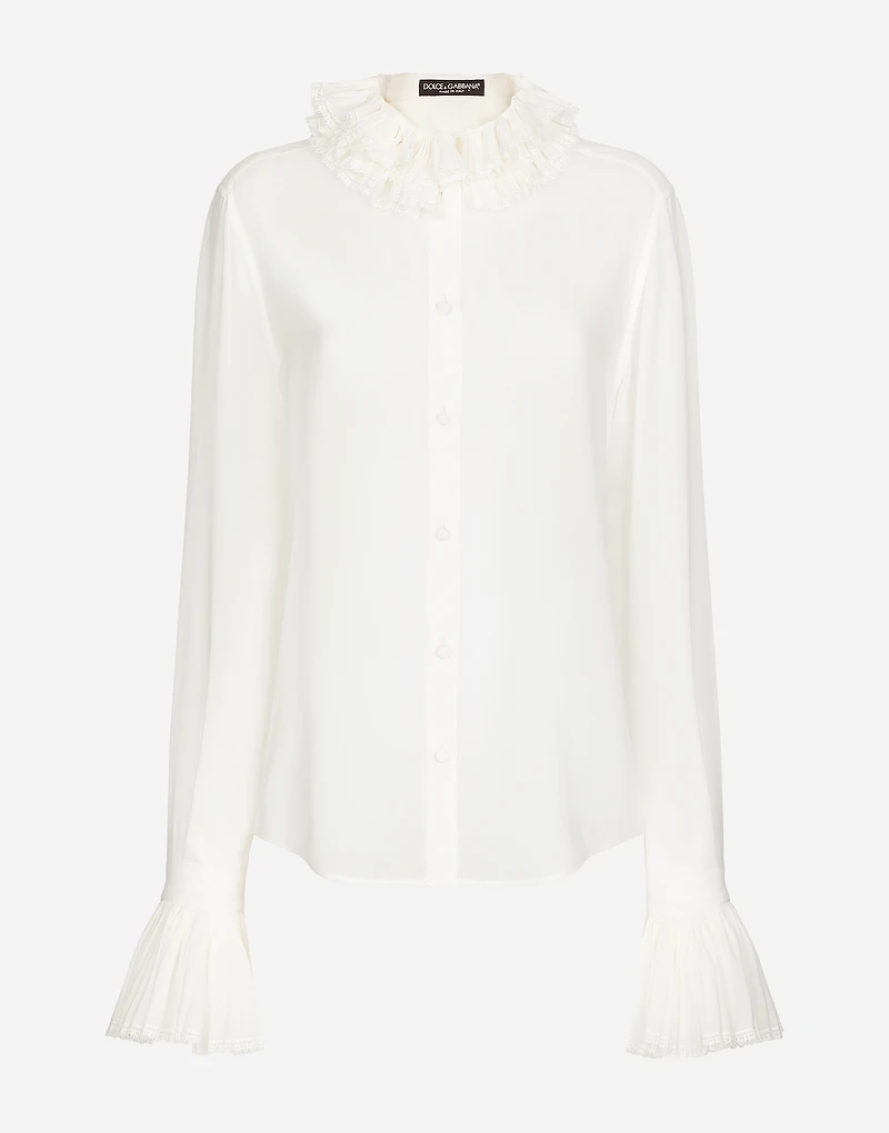 Georgette shirt with pleated cuffs and collar details