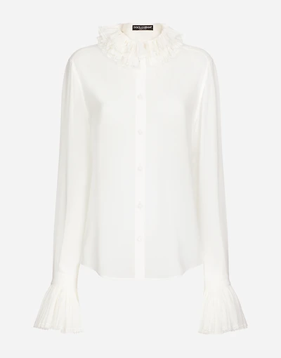 Georgette shirt with pleated cuffs and collar details