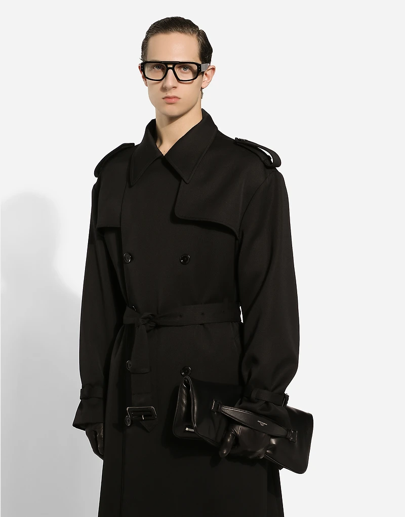Double-breasted wool trench coat