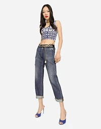 Majolica-print charmeuse corset