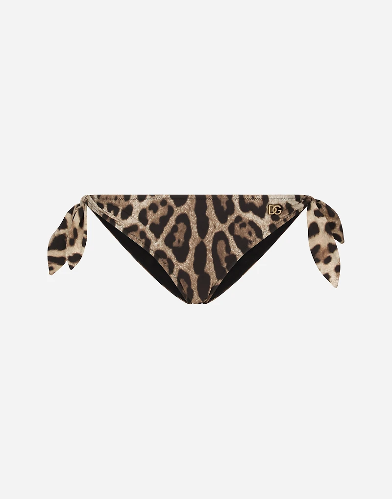 Leopard-print tie bikini bottoms