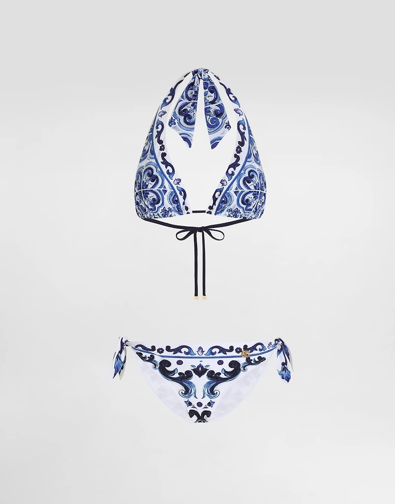Majolica-print triangle bikini