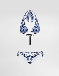 Majolica-print triangle bikini