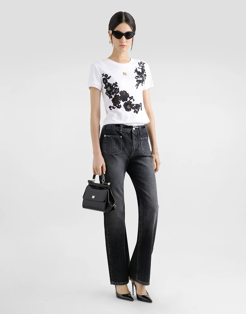 Jersey T-shirt with DG logo pin and lace details