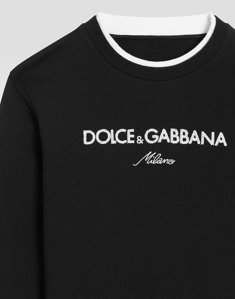 Crew neck fleece sweatshirt with Dolce&Gabbana embroidery
