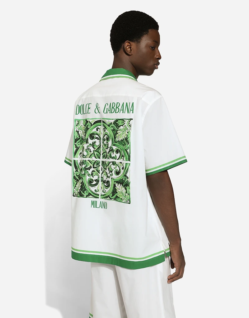 Poplin Hawaiian shirt with majolica print