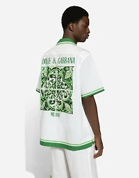 Poplin Hawaiian shirt with majolica print