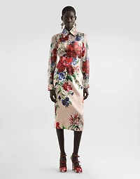 Long-sleeved floral-print chiffon shirt