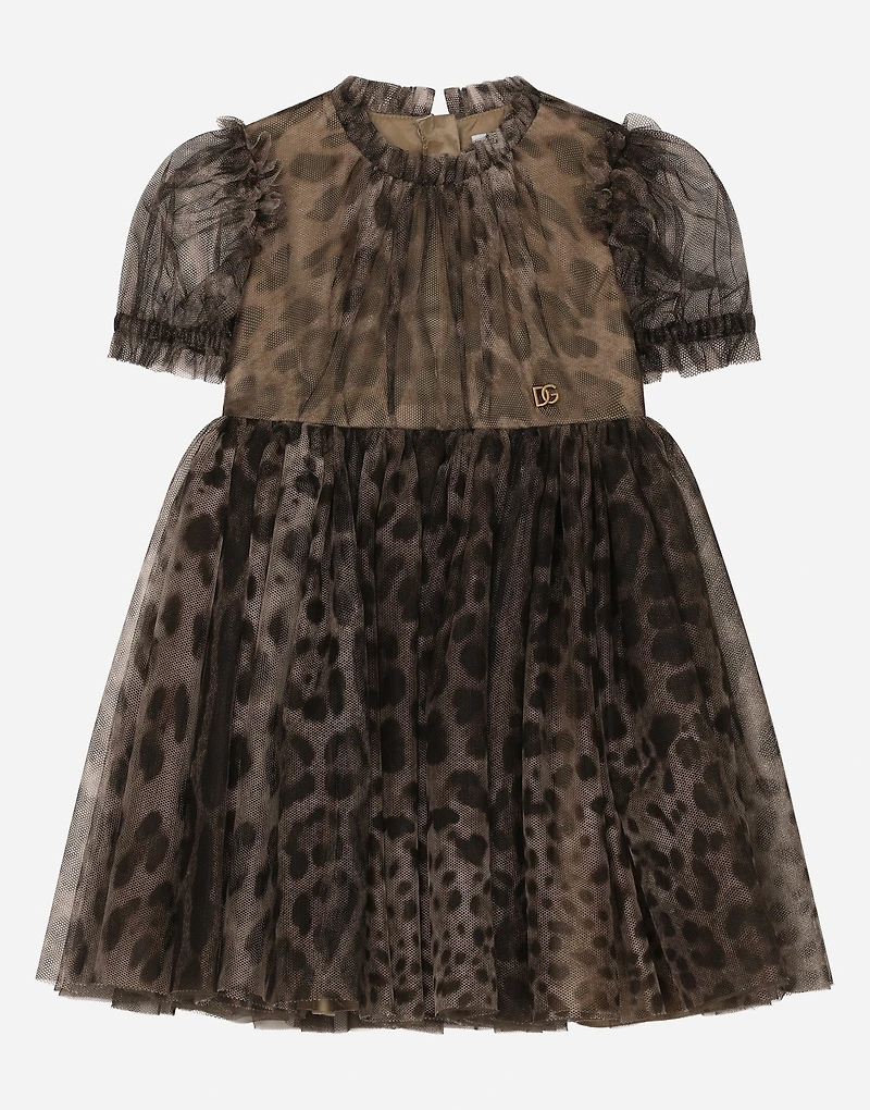 Leopard-print tulle midi dress