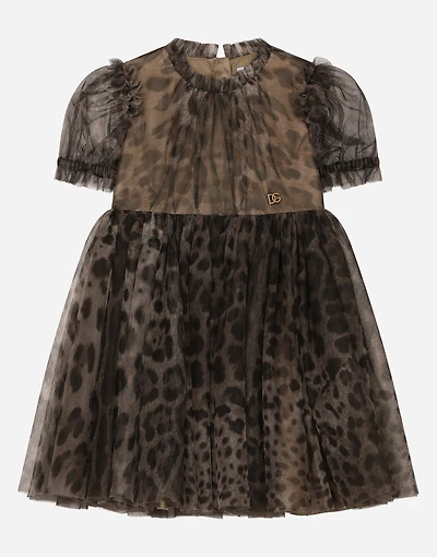 Leopard-print tulle midi dress