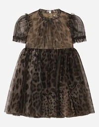 Leopard-print tulle midi dress