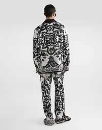 Majolica-print twill trousers