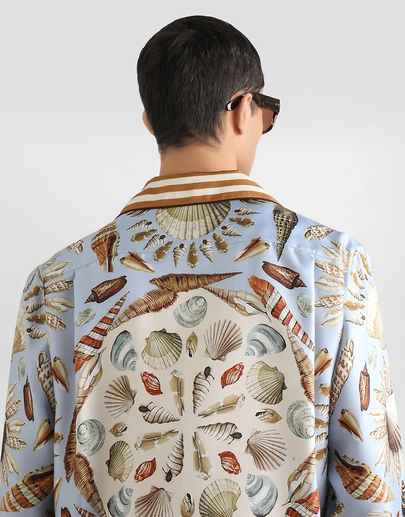Shell-print silk twill vanity shirt