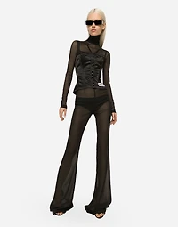 High-waisted flared chiffon pants