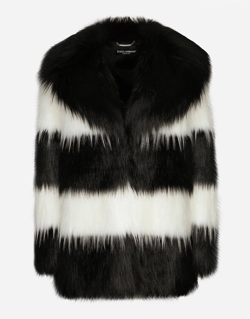 Striped faux fur coat