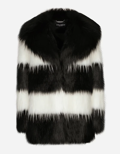 Striped faux fur coat