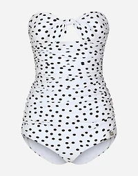 Polka-dot strapless one-piece swimsuit