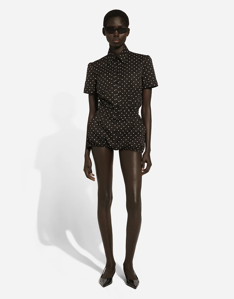 Cotton playsuit with polka-dot print