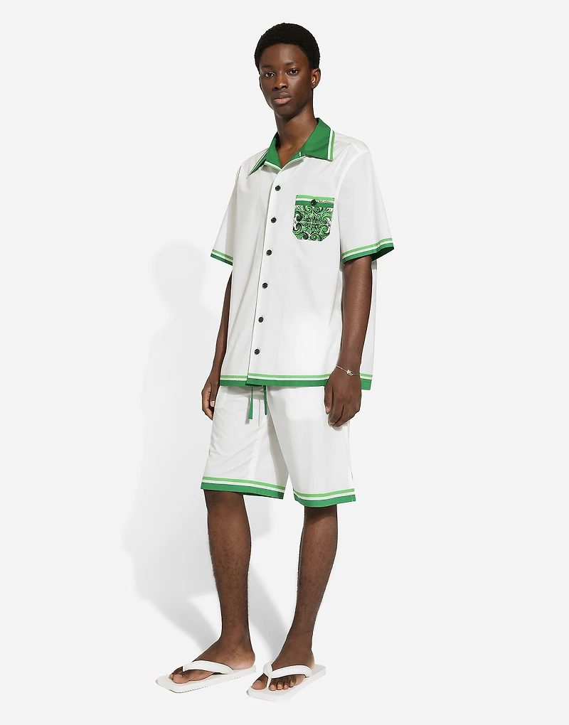 Poplin jogging shorts with majolica print