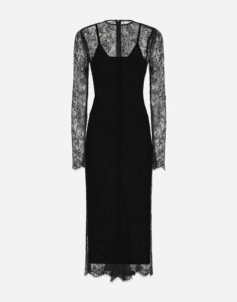 Chantilly lace fil coupé calf-length dress
