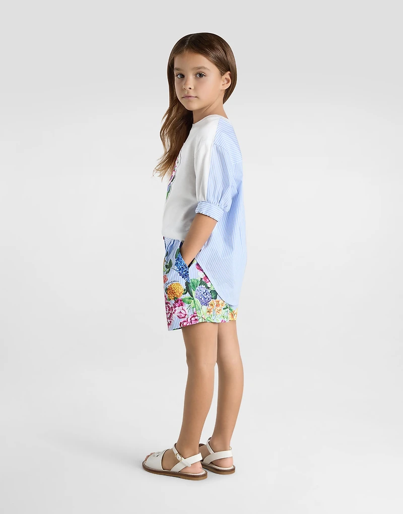 Striped poplin shorts with floral print