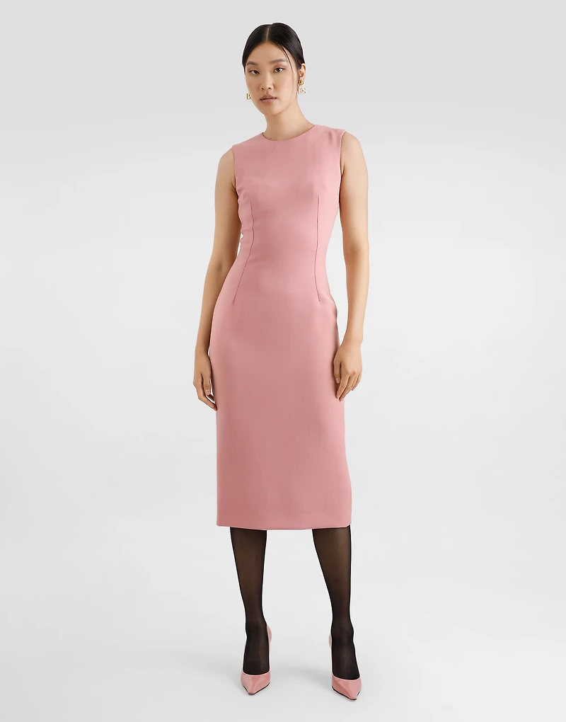 Wool crepe sheath longuette dress