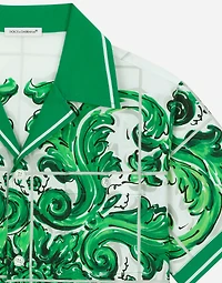 Poplin shirt with green majolica print