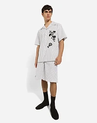 Striped poplin shorts with embroidery