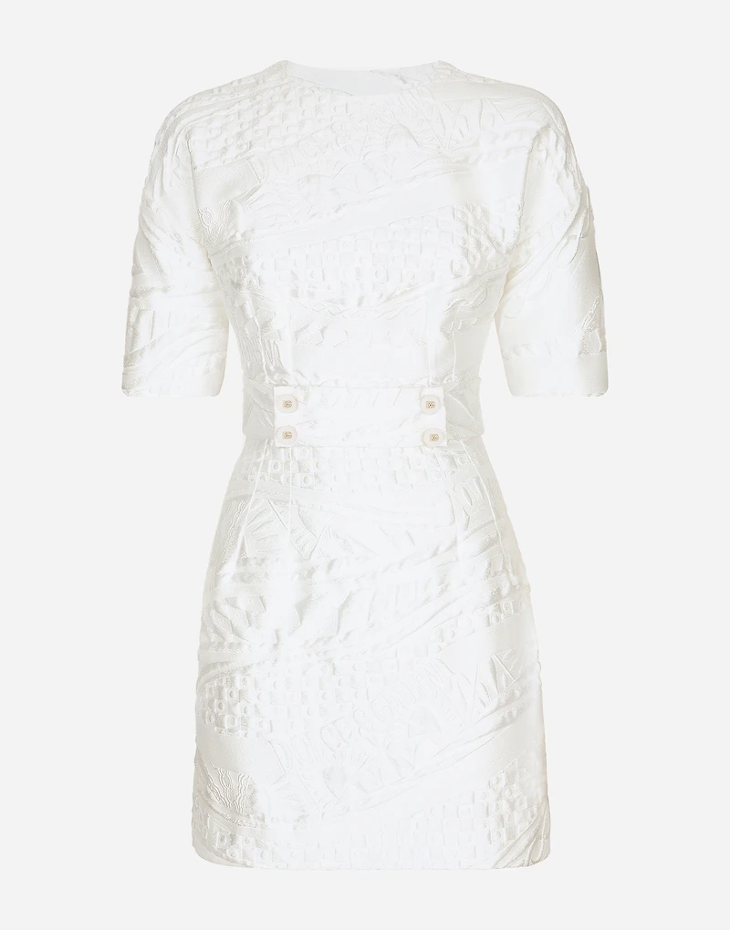 Short brocade dress with belt