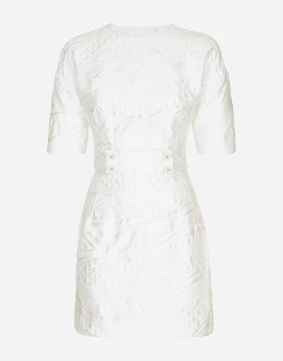Short brocade dress with belt