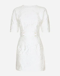 Short brocade dress with belt
