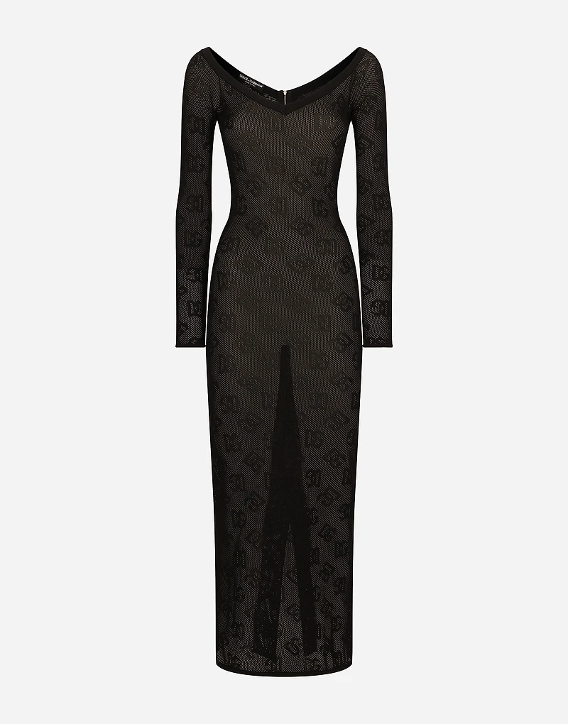 Mesh-stitch sheath dress with jacquard DG logo