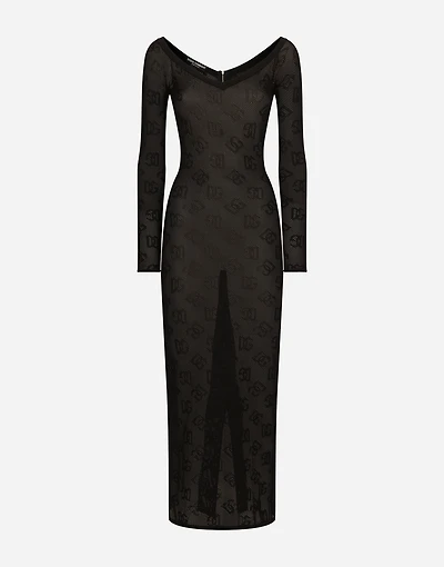 Mesh-stitch sheath dress with jacquard DG logo