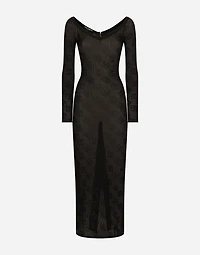Mesh-stitch sheath dress with jacquard DG logo