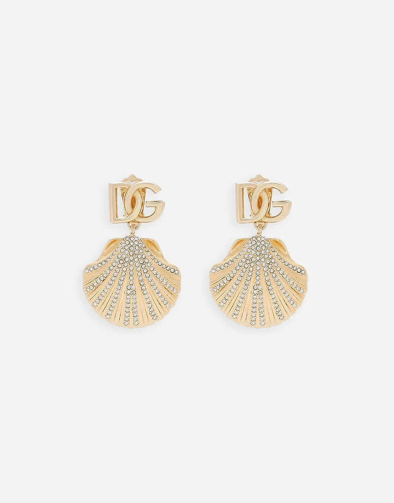 Earrings with rhinestone-detailed shell and DG logo