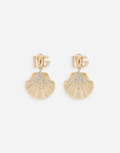 Earrings with rhinestone-detailed shell and DG logo