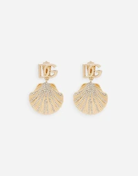 Earrings with rhinestone-detailed shell and DG logo