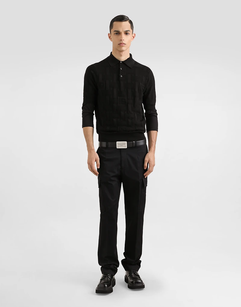 Silk polo-shirt with jacquard logo