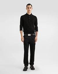 Silk polo-shirt with jacquard logo