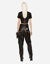 High-waisted leather biker pants