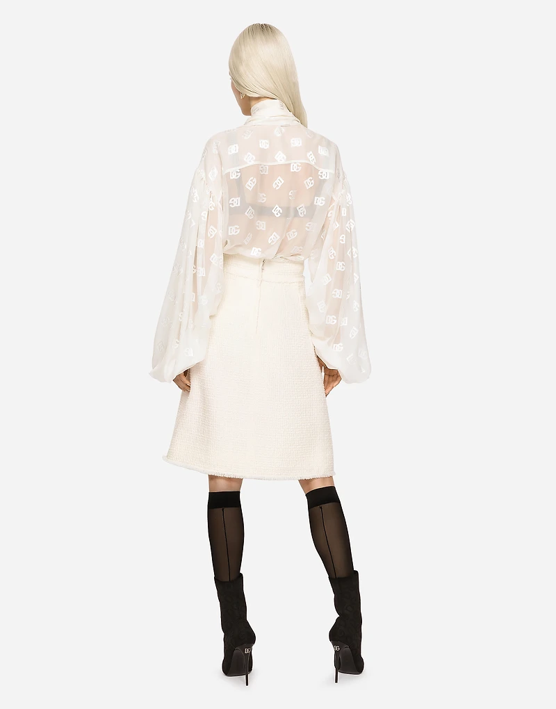 Devoré satin pussy-bow shirt with all-over DG logo