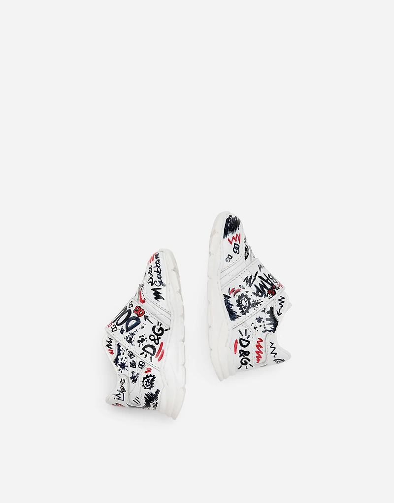 Calfskin low-top sneakers with graffiti print